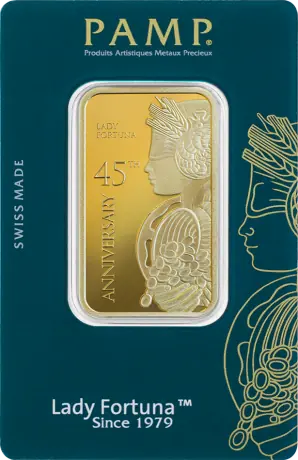 1 oz Gold Bar Lady Fortuna 45th Anniversary - PAMP